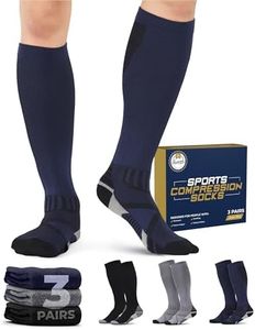 Pembrook Wide Calf Compression Socks - 3 Pairs - Compression Socks for Women Travel | Athletic Compression Socks for Women | Men Compression Socks | Black, Gray, Navy