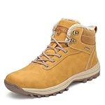 Men's Women's Snow Shoes Fur Lined Warm Water Resistant Anti-Slip Winter Ankle Hiking Boots Khaki 11 Women/9.5 Men