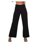 Zayla Women's Denim Wide Leg Jeans I Stretchable Full-Length High Waist Baggy Pants I Clean Solid Relaxed Fit Pant I Stylish & Trendy Look I for Office Party Home Girls & Women(CG-2) (32, Black)