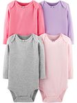 Simple Joys by Carter's Girls' 4-Pack Soft Thermal Long Sleeve Bodysuits, Pink/Purple/Grey, Newborn