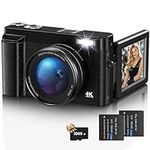 Digital Camera,4K UHD 48MP Autofocus Vlogging Camera for Youtube with 16X Digital Zoom,180° Flip screen Camera with 32G Card and UV lens,Compact Camera for Teenagers, Beginners,Adults