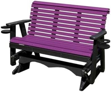 5FT Glider Amish Handmade in USA Poly Lumber wood Lancaster series RollBack Porch Glider with Cupholders HeavyDuty Everlasting PolyTuf HDPE No wood fibers and 1000 lbs Limit,Stainless Steel hardware