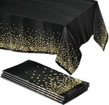 4 Pack Disposable Plastic Tablecloth, Gold Stamping Dot Rectangular Table Cloth,disposable tablecloths for Indoor or Outdoor Tables Party Decorations, Birthdays, Wedding, 137x 274cm (54" x 108")Black