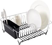 Sweet Home Collection 2 Piece Dish Drying Rack Set Drainer with Utensil Holder Simple Easy to Use Fits in Most Sinks, 14.5" x 13" x 5.25", Black