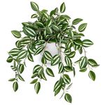 Arborus Fake Plants Indoor Artificial Potted Silk Plants Faux Watermelon Peperomia Cascading Vine Plant for Home Office Livingroom Desk Shelf Mantle Decoration(Green/White - 1 Pack)