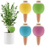 4Pcs Plant Watering Globes, Kalolary Large Terracotta Automatic Watering Stake Devices with Wooden Stopper for Pots, Planters, Indoor, Outdoor