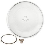 JMIATRY Microwave Turntable Glass Plate, 255mm Microwave Plate Replacement with 3 Fixers, Microwave Glass Plate with Turntable Ring and Support