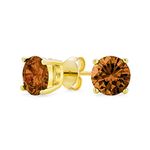 1CT Brown Cognac Round CZ Stud Earrings AAA CZ 14K Yellow Gold Plated .925 Sterling Silver 7MM