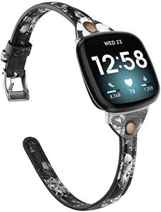 Minyee Compatible with Fitbit Versa 4/Versa 3/Sense 2/Sense Band for Women, Slim & Thin Leather Straps Bracelet Wristband for Fitbit Versa 4/ Fitbit Sense Smartwatch, White Floral