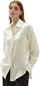 LilySilk SOS Silk Blouse Oversized Silk Shirt Women Long Sleeve Ladies Top Elegant Office Luxury White S