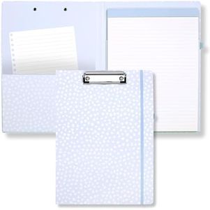 Steel Mill & Co Cute Clipboard Folio with Refillable Lined Notepad and Interior Storage Pocket, Polka Dot Padfolio for Work, Light Blue Dots