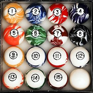 Iszy Billiards Pool Balls - 16 Piece Cue Ball Set for Pool Table and Display - 2 1/4 Inch, 6 Ounce Regulation Size Billiard Balls - Classic Marble Style