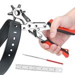 AIRAJ PRO Leather Hole Punch,Belt Puncher Heavy Duty with 6 Holes,Revolving Plier Tool Hole Punch Set,Multi Sized for Belts,Watch,Bands,Straps,Pet Collars,Saddles,Shoes,Cards