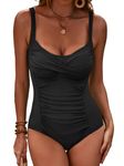 LAPHEE ROSE One Piece Swimsuit for Women Tummy Control Bathing Suits Women Ruched Swimwear-Black-14