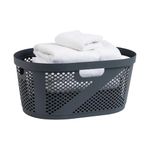 Mind Reader 40L Laundry Basket, Clothes Hamper, Wicker Design, Plastic, 23" L x 14.5" W x 10.5" H, Gray