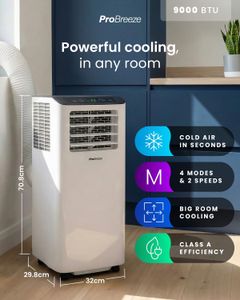 Pro Breeze 4-in-1 Portable Air Conditioner 9000 BTU – WiFi, Timer, Window Kit