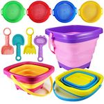 Holady Beach Toys for Kids,Collapsible Buckets and Sand Sifter Sieves Set for Kids and Adult,Foldable Pail Bucket Multi Purpose for Beach,Holding Water,Camping,Ice Bucket and Fishing Tub