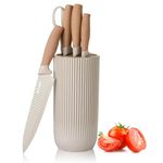 Kitchen Knife Set, Retrosohoo 6-Pieces Khaki Sharp Knife Set for Kitchen, Non-Stick Non-Slip Stainless Steel Chef Knife Set with Universal Knife Block Suitable for Home Restaurant (Khaki)