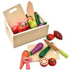 CARLORBO Wooden Cutting Play Food set - Pretend Children Play Kitchen Food Wooden Cutting Vegetables set Wooden Toys for 2 3 Year Olds