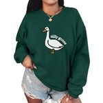Lytiarul Cute Silly Goose Sweatshirt for Women Teen Girls Duck Letter Graphic Crewneck Long Sleeve Shirt Hoodie Pullover Tops, Green, X-Large