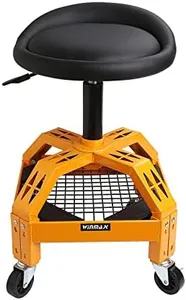 Rolling Garage Stool, 300LBS Capacity, Adjustable Height from 24 in to 28.7 in, Mechanic Seat with 360-degree Swivel Wheels and Tool Tray, for Workshop, Auto Repair Shop, Adjustable Shop Stool