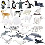 SIENON 26Pcs Arctic Antarctic Ocean Sea Animal Figures, Mini Plastic Polar Animal Figurines, Penguin Polar Bear Seal Snowy Owl Under the Sea Life Figures Birthday Cake Topper Gift Easter Egg Filler