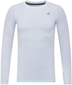 DEVOROPA Youth Boys Compression Shirt Long Sleeve Football Baseball Undershirt Quick Dry Sports Baselayer, White, Medium