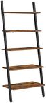 Vasagle Industrial Ladder Shelf 5-Tier Bookshelf Rack Wall Shelf for Living Room Kitchen Office Stable Steel Leaning Against The Wall Rustic Brown and Black