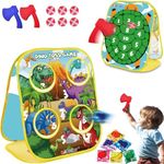 3-in-1 Dinosaur Toss Game for Toddlers 2 3 4 5 Years Old, Outdoor Toys Birthday Christmas Boys Gifts Ideas, Cool Kids Axes Throwing Games, Fruit Bean Bags & Sticky Balls for Tossing