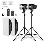 Godox Professional Studio Strobe Flash Lights Kit for Photography, Softbox Lighting Kit, 2x180W 5600K Monolights with Trigger, Softbox, Light Stands