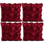 JOTOM Throw Pillow Covers for Sofa Bed Cushion 3D Solid Color Silks Satins Rose Flower Romantic Love Cushion Covers for Wedding Party Home Decor Set of 4,16"x 16"(Rose|Wine Red)