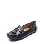 DREAM PAIRS Loafers for Women Leather Loafers Slip On Tassel Moccasins Comfy Casual Flats Ladies Driving Work Shoes,SDLS2320W-E,NAVY,6.5 UK/40 (EUR)