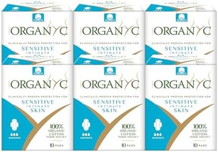 Organyc - 100% Certified Organic Cotton Feminine Pads - Sanitary Napkin with Wings for Women, Moderate Flow, Regular Absorbency, 60 Count (6 Pack of 10 Count)