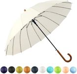 SoulRain 16 Ribs 48" Stick Umbrella Auto Open Solid Color Fashionable and Simple，Arc Classic Wood Handle，Windproof Unbreakable Stick Rain Umbrella (White)