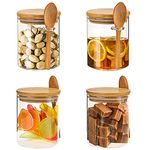 4-Pack Glass Food Storage Jar 18.2 oz,100% Sealed Borosilicate Glass Bamboo Spice Jars with Bamboo Lid and Bamboo Spoon for Candy, Spices, Coffee Beans, Nuts, Condiments, Cookies, Flour,540ml