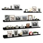 Giftgarden 47 Inch Long Floating Shelves for Wall Set of 5, Black Wood Wall Shelves for Bathroom, Bedroom, Kitchen, Living Room Storage, Wooden Picture Ledge