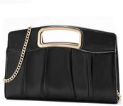 Clutch Purse for Women, RAVUO Elegant Pleated Evening Bag Convertible Handbag for Wedding Prom Bridal with Chain Strap (Black)