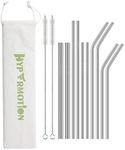 Hypermotion Stainless Steel Straw, Food Grade Reusable Metal Drinking Straw Set with 2 Cleaning Brushes and Carry Pouch for Smoothie, Milkshake, Cocktail and Hot Drinks