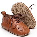 Greceen Infant Baby Boys Girls Leather Loafers Comfort Oxford Dress Wedding Shoes First Walker Outdoor Shoes Crib Shoes, Brown, 6-12 Months Infant