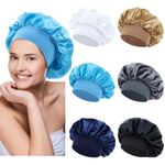 Yoosit 6 Pack Colors Satin Lined Silky Sleeping Bonnets Sleep Caps Curly Long Hair Protector Night Large Adjustable Wide Brim Band Sleep Hats Hair Wraps for Women Men Girl (Neutral Colors)