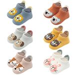 FedMois 6 Pairs Baby Kids Anti-slip Socks Cotton non skid Ankle Socks Animals, Multicolor, 1-3 Years