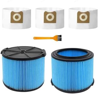 2 Pack VF3500 Filter for Ridgid Shop Vacuum 3-4.5 Gallon, Hepa Filters for Ridgid Wet/Dry Vaccum + 3 Pack VF3501 Filter Bags for Ridgid + 1 Cleaning Brush (5 Pack)