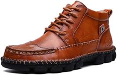 COSIDRAM Mens Oxfords Ankle Boots Fashion Casual Leather Comfort Outdoor Mid-Up Trendy Classic for Male Chukka Brown 12