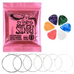 Electric Guitar Strings, 6 Pcs Super Slinky Nickel Wound Electric Guitar Strings 9-42 Gauge, Steel Ball Super Slinky Guitar Strings, with 6 Pcs Guitar Pick Plectrums