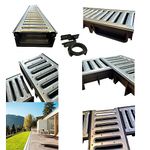 4 x Black channel with galvanised Steel Grate Ultra Low Profile Shallow Flow Drain Plastic Grating 50mm Deep x 1m Length x 125mm Width Drainage Channel suitable for Garden Patios and Driveways