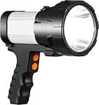 YBQZ Rechargeable LED Spotlight, 6 Light Modes Flashlight, IPX4 Rainproof Emergency Lamp, Super Bright 6000LM Torchlight Searchlight with Wall/USB Charger & Mini Tripod, 100k+ Hrs LED Beads Life