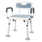 BQKOZFIN White Shower Stool Seat Adjustable Bath Chair with Padded Armrests and Back, Adjustable Shower Chair for Seniors, Elderly, Disabled, Handicap, and Injured Persons, Supports Up To 380lbs