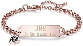 linnalove Rose Gold Shining Diamond Cutting Medical Alert id Bracelet for Women (NO BP/IV/Needles This ARM)