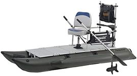 AQUOS Backpack 10.2ft Inflatable Pontoon Boat with Guard Bar, Folding Seat and Haswing Transom Mount 12V 55LBS Hand Control Trolling Motor for Bass Lure Fishing