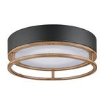 Globe Electric 44663 Ray 18.5W LED Integrated Outdoor Indoor Flush Mount Ceiling Light, Matte Black, Faux Wood Accent, 800 Lumens, 3000 Kelvin